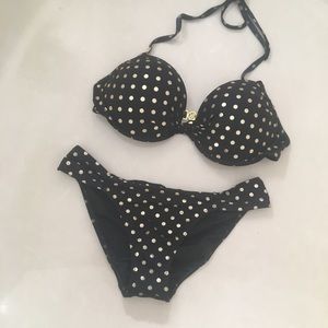 Victoria Secret padded polka dot gold bikini set